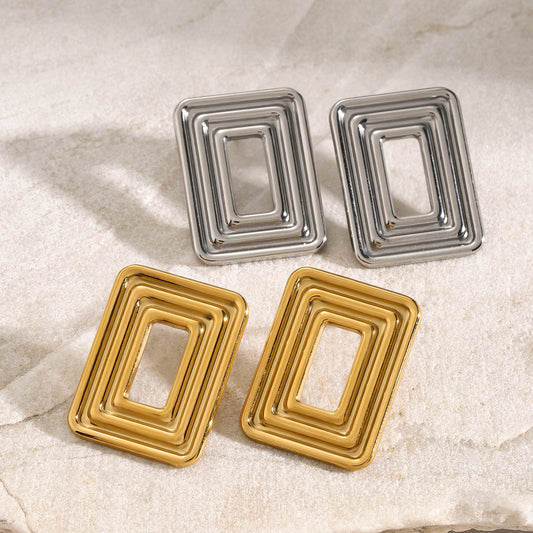 Rectangular Hollow Swirl Earrings