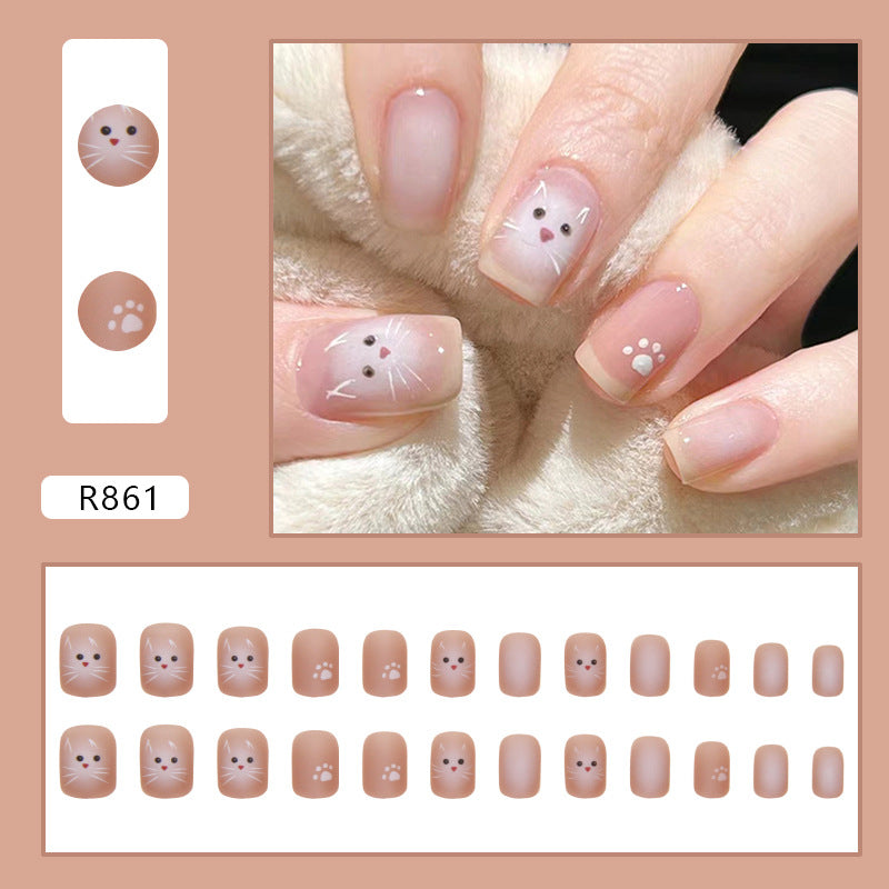 Wearable Cat Short Square Ombre Nail Stickers 24 Pieces