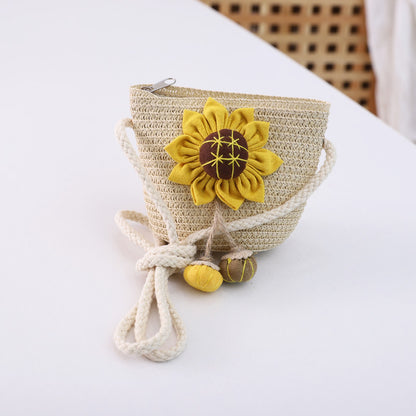 Girls' Summer Fisherman Straw Bag Set Stylish Cute Floral Sun Protection