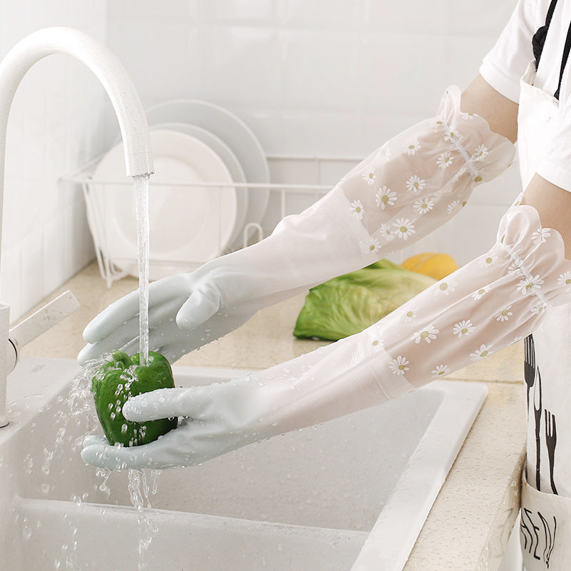 Dishwashing Gloves, Fleece-Lined Waterproof Rubber, Kitchen Cleaning