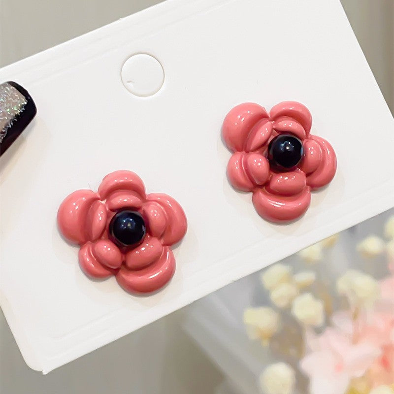 Hei Yao plum powder flower stud earrings