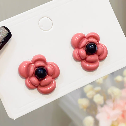 Hei Yao plum powder flower stud earrings