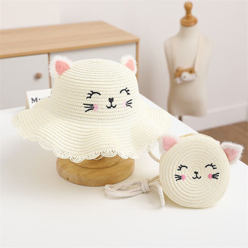 New Kids' Straw Hat Cat Bag