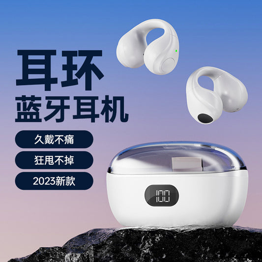 Digital Display Clip-On Bone Conduction Bluetooth Earbuds Long Battery