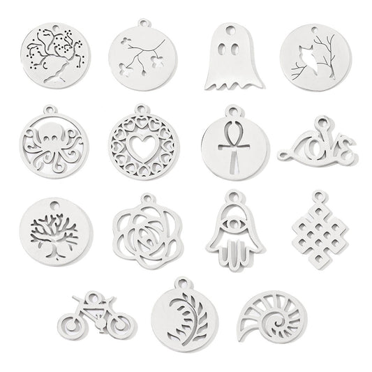 20 pcs/pack Flower Life Tree Hand Titanium Steel Pendant