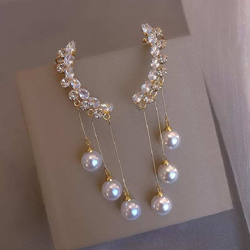 Temperament tassel long pearl earrings