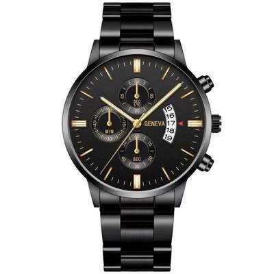 Wish new steel band men's three-eye calendar watch