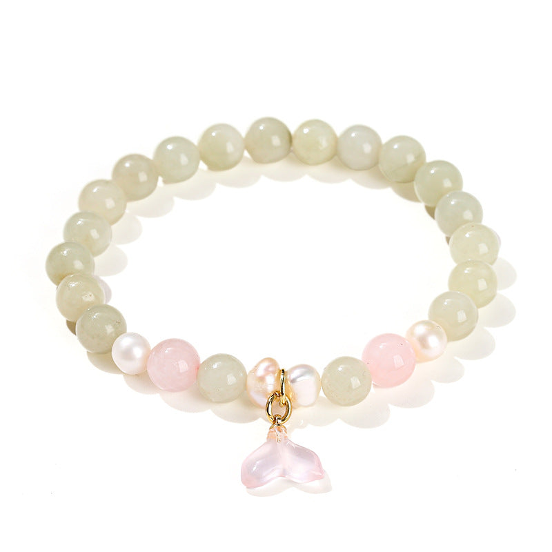 Natural lotus root powder Hetian jade baroque pearl bracelet