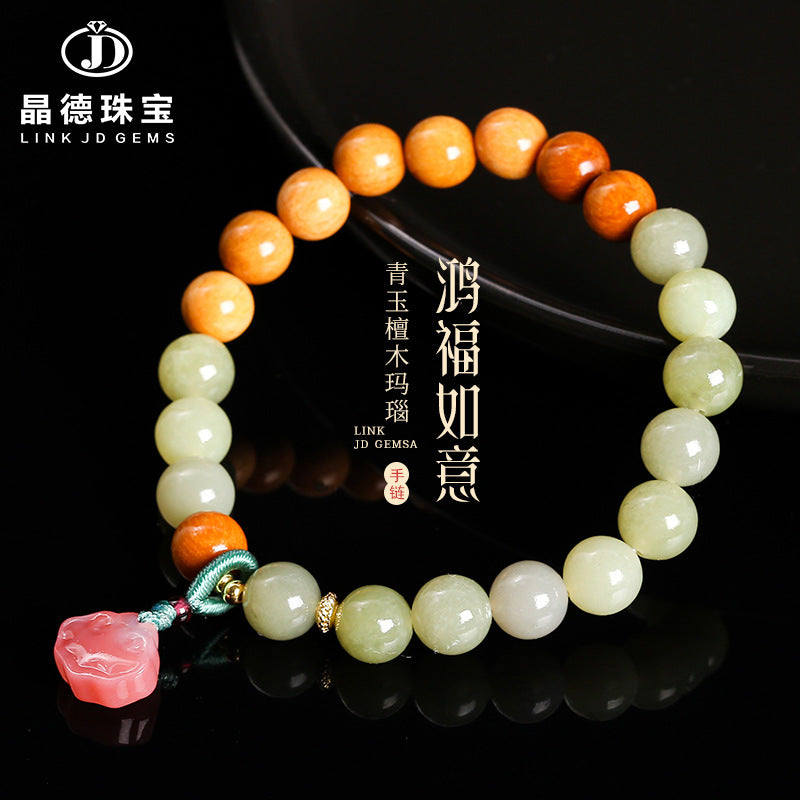 Natural sapphire round bead sandalwood bracelet.