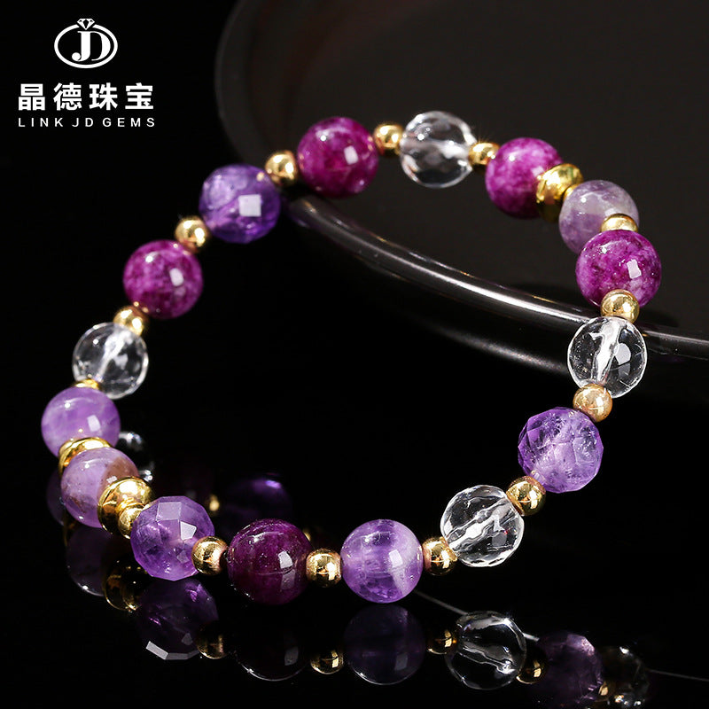 Natural amethyst purple chalcedony white crystal mixed bracelet