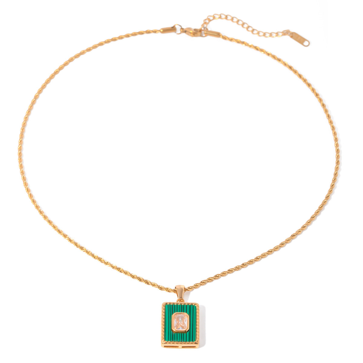 Women's rectangular green tag necklace