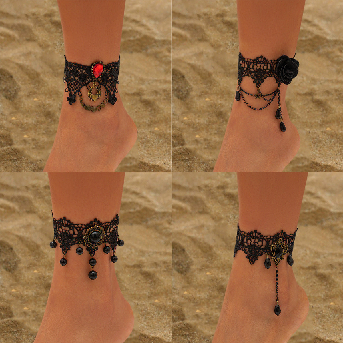 Vampire water drop lace alloy anklet