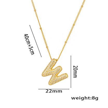 Hip-Hop Ice Sugar Zircon Quartz Letter Pendant American INS Fashion Necklace