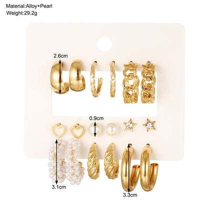 New Metal Twist Earrings Set 9 Pieces