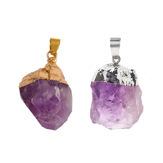 Natural raw material gold plated amethyst pendant