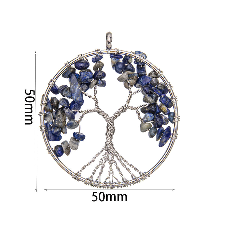 Round Crushed Stone Tree of Life Crystal Pendant