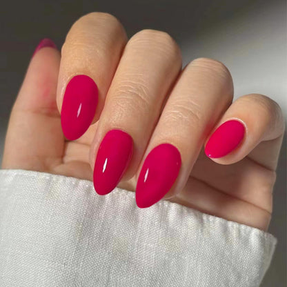 Western Style Solid Magenta Short Almond Fake Nails