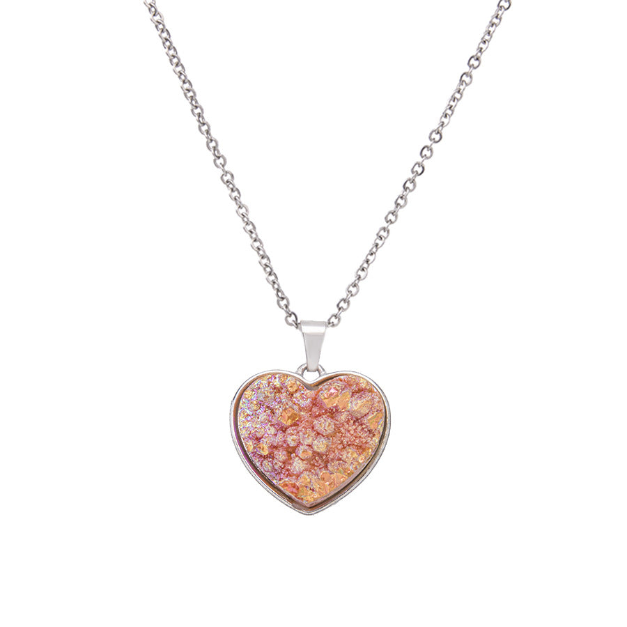 Electroplated dyed crystal stainless steel heart-shaped necklace