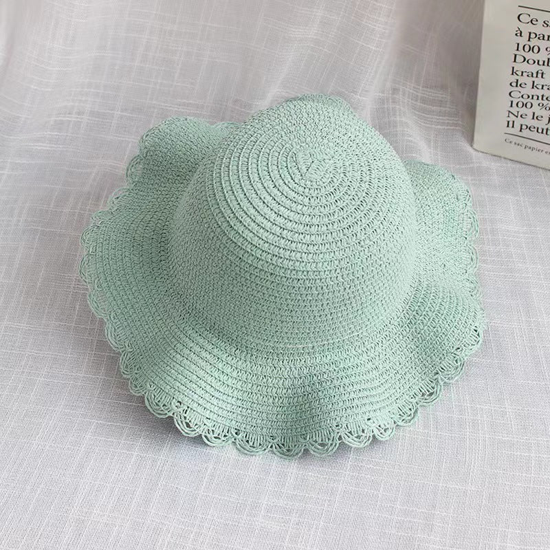 New Family Kids Straw Wide Brim Sun Beach Little Princess Lace