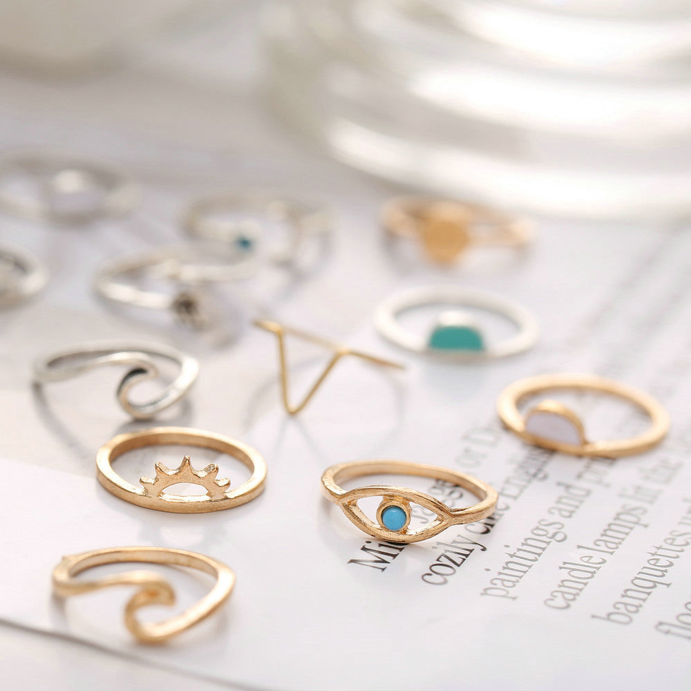 Arrow sun compass moon eye ring 19 piece set rings