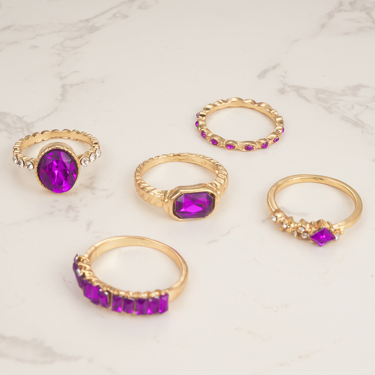 Purple ring ins style ring set 5 pieces