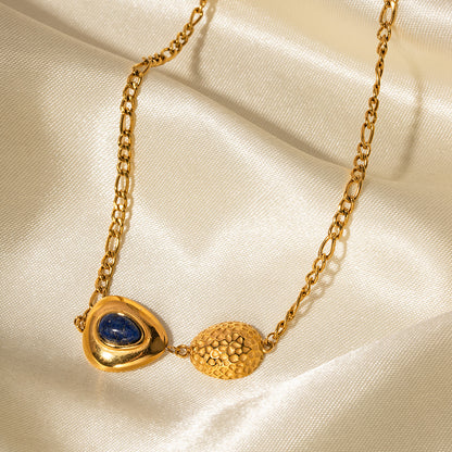 Triangle-inlaid lapis lazuli necklace