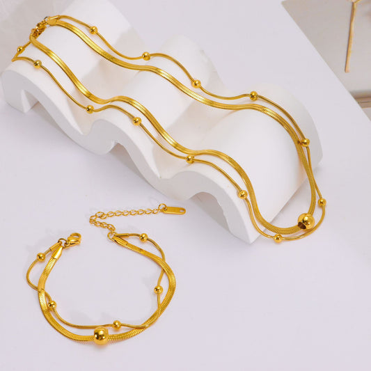 Double-layer gold bead bead necklace