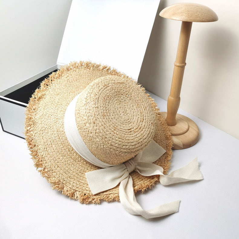 Handmade Raffia Hat Women's Summer Flat Brim Ins Country Breathable Versatile