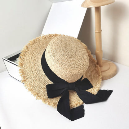 Handmade Raffia Hat Women's Summer Flat Brim Ins Country Breathable Versatile