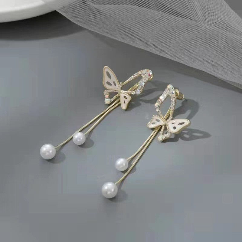 Long temperament butterfly fringed earrings for women