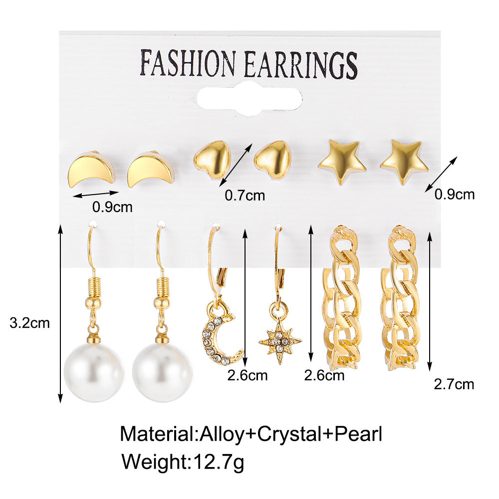 New Pearl Chain Earring Set 6 Pieces