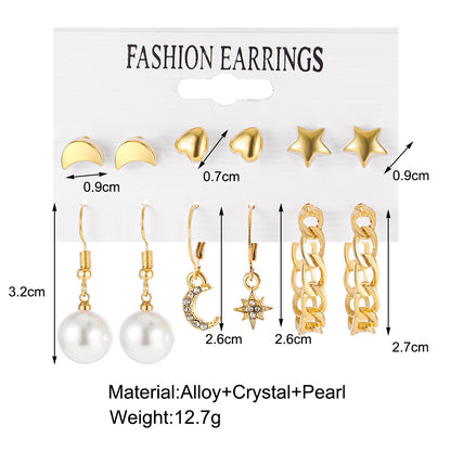 New Pearl Chain Earring Set 6 Pieces