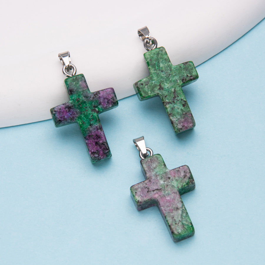 Natural Stone Cross Crystal Agate Pendant