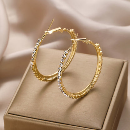 Gold Women's Diamond Large Circle Earrings