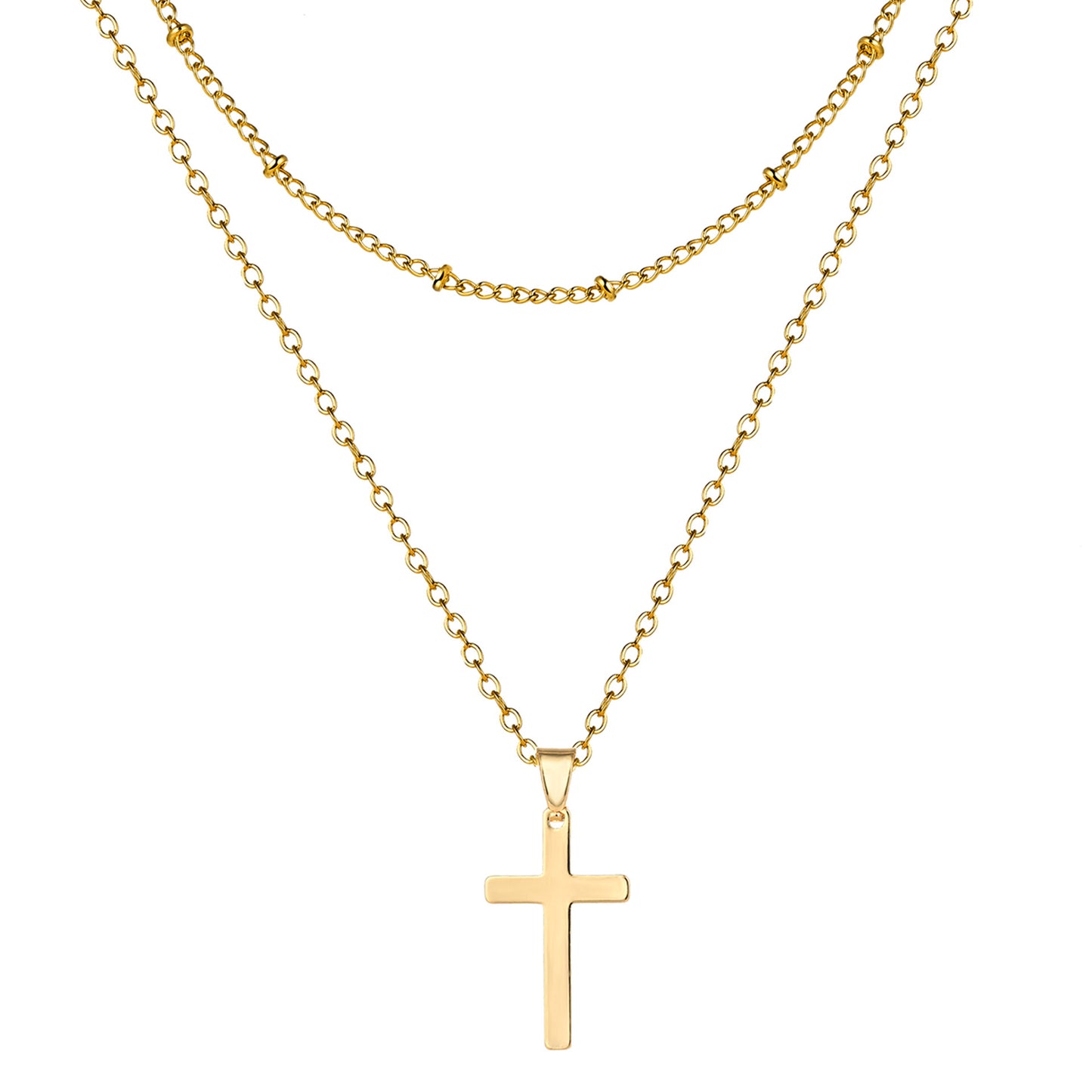 Double Cross Pendant Bead Necklace