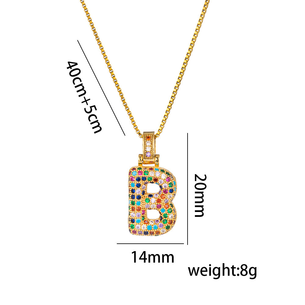 Colorful Zircon Letter Pendant Necklace for Amazon