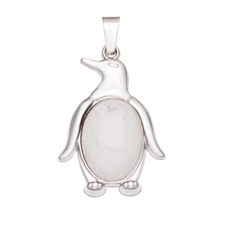 Colgante de cristal de piedras preciosas con incrustaciones de pingüino de aleación de ágata 