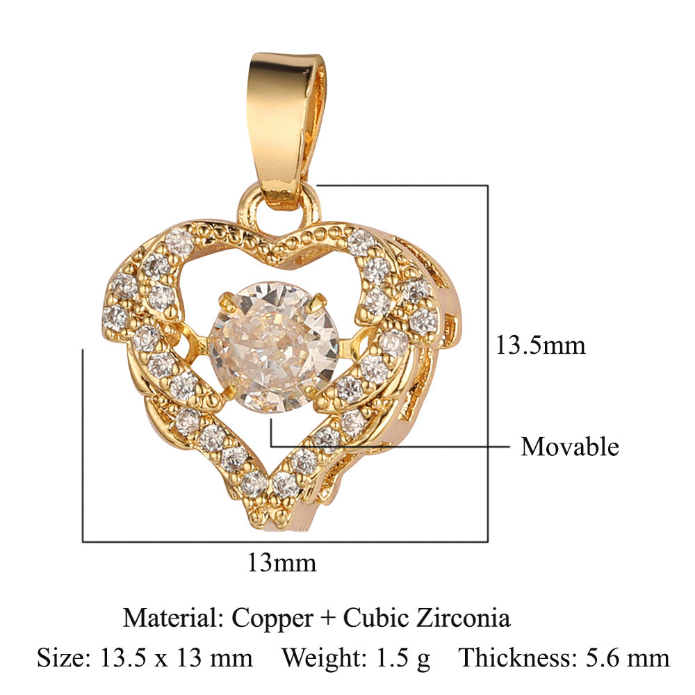 Copper zircon pendant, heart-shaped key, crown wings.