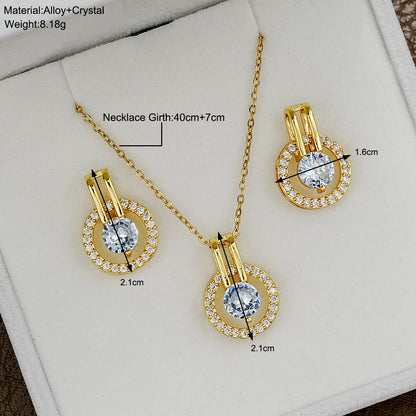 Stainless Steel Diamond Hollow Round Necklace Set