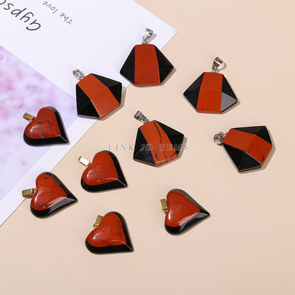 Natural obsidian red stone love heart pendant.