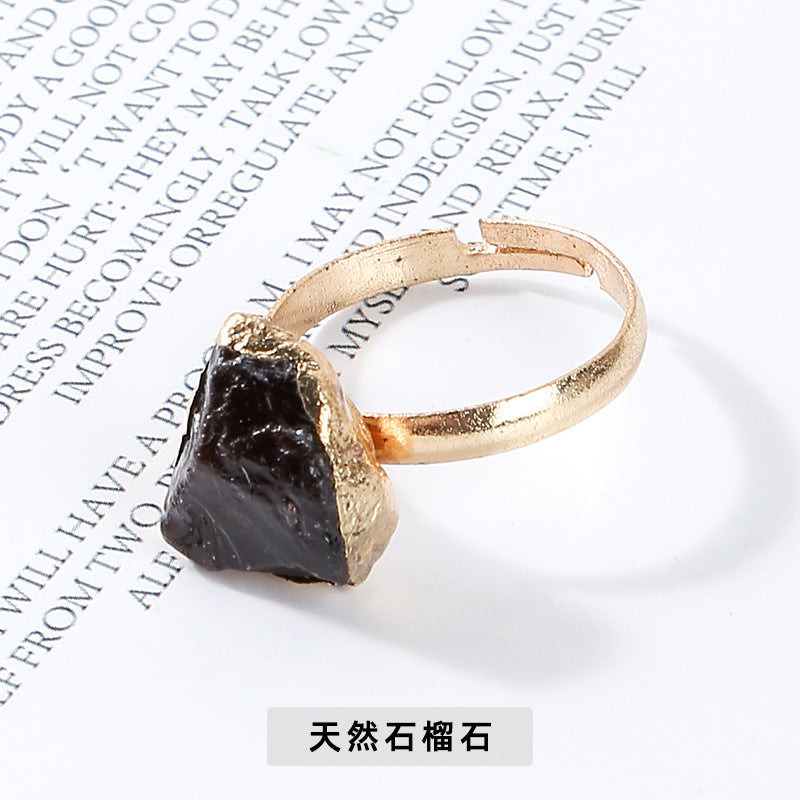 Natural crystal rough stone ring