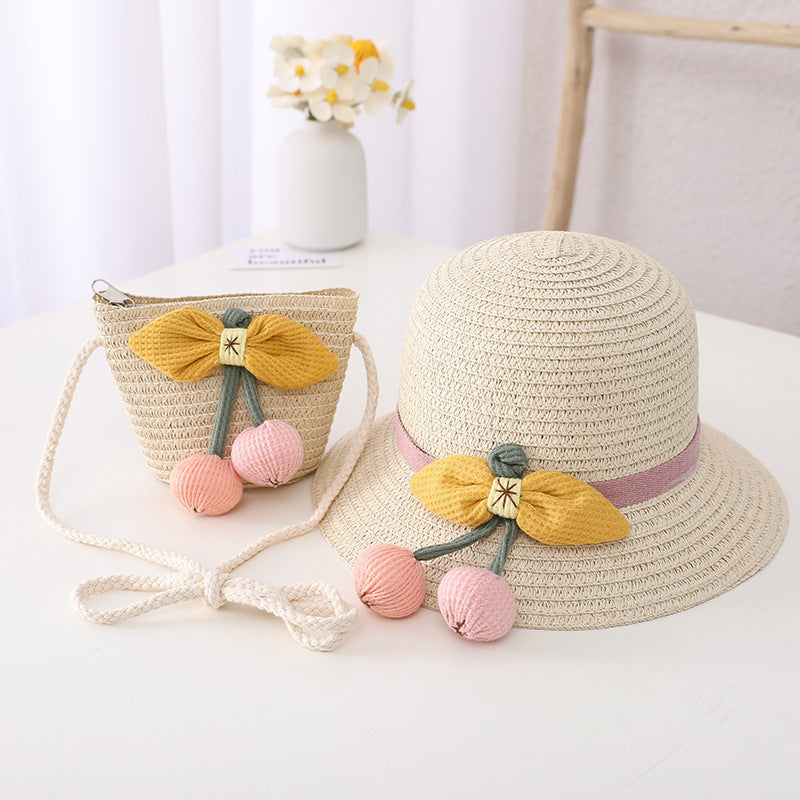 Kids Sun Hat Girls Summer Straw Purse Set Sun Beach