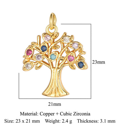 Cross Copper Zircon Necklace Pendant Tree of Life