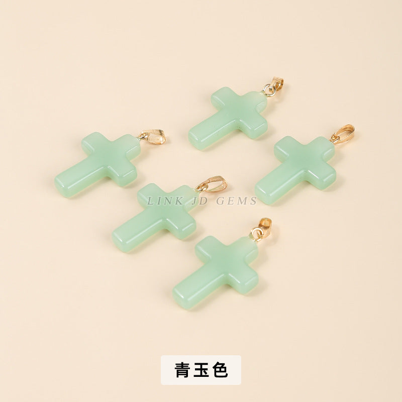 25 * 18Mm imitation jade magic crystal glazed cross pendant