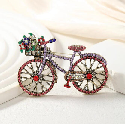 Rhinestone Bicycle Brooch