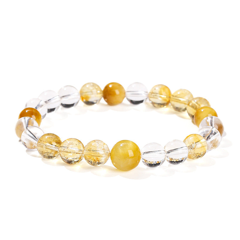 Natural citrine and white crystal and yellow tiger's eye bracelet.