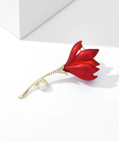 Red flower brooch high-end