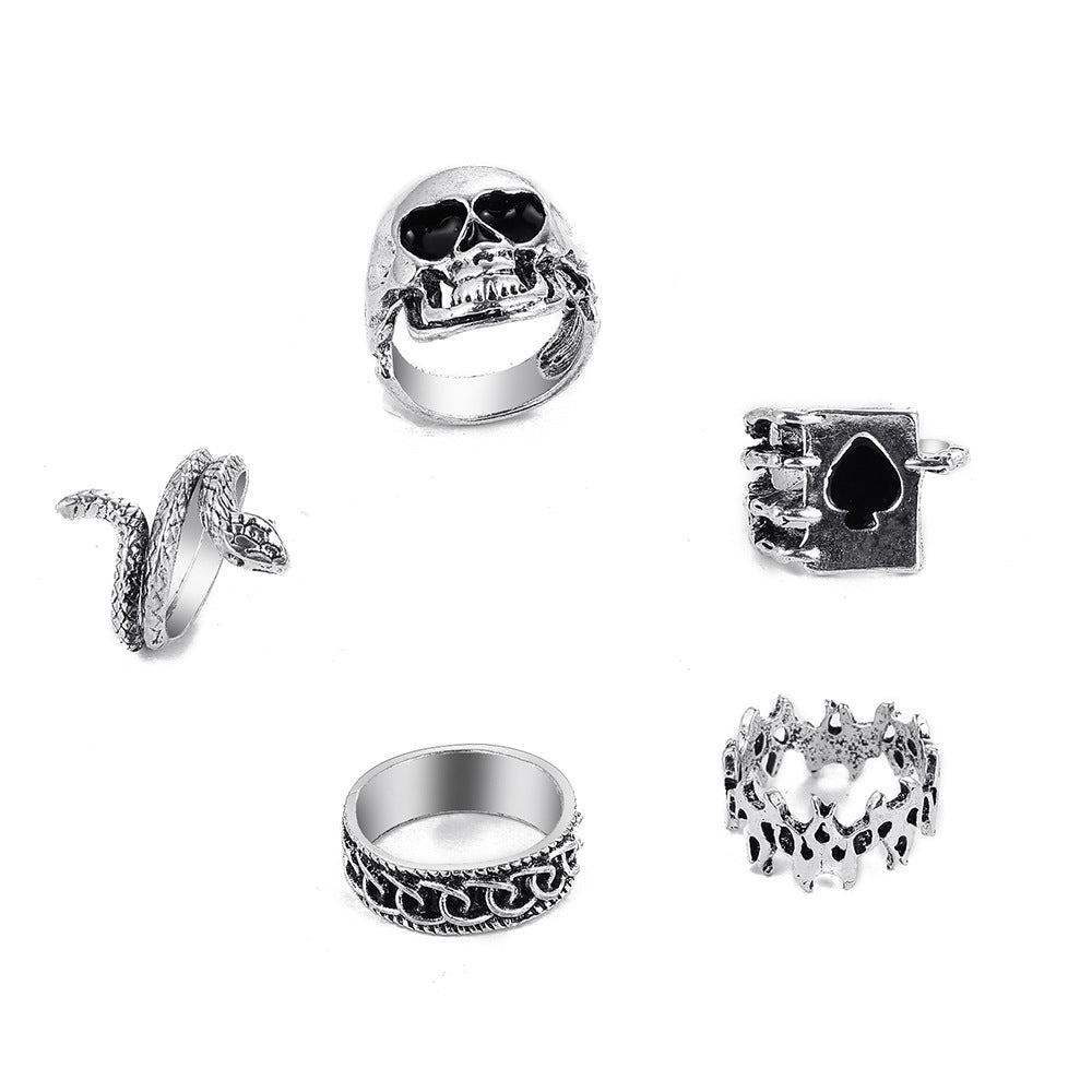 Antique Silver Spade Solitaire Ring 5-Piece Set