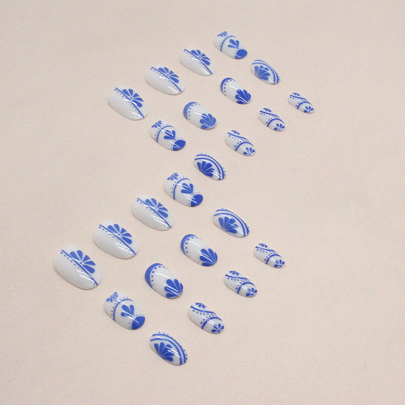 Oval Chinese Style Blue and White Porcelain Nails