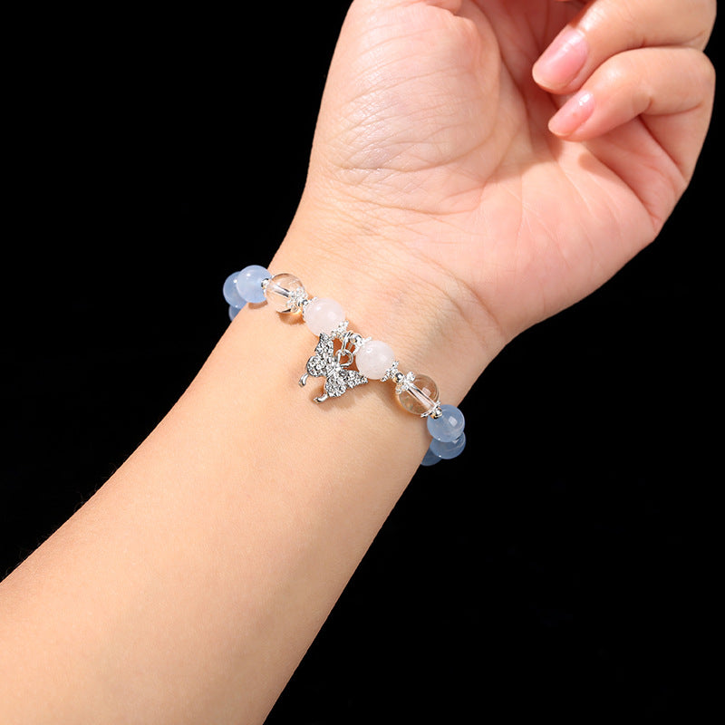 Pink blue chalcedony creative bracelet butterfly pendant